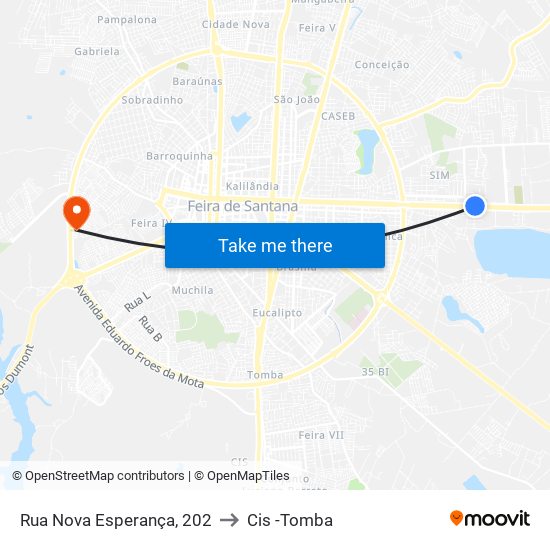 Rua Nova Esperança, 202 to Cis -Tomba map