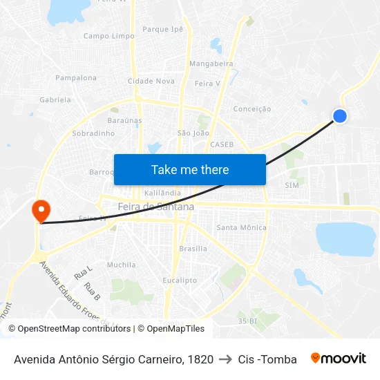 Avenida Antônio Sérgio Carneiro, 1820 to Cis -Tomba map