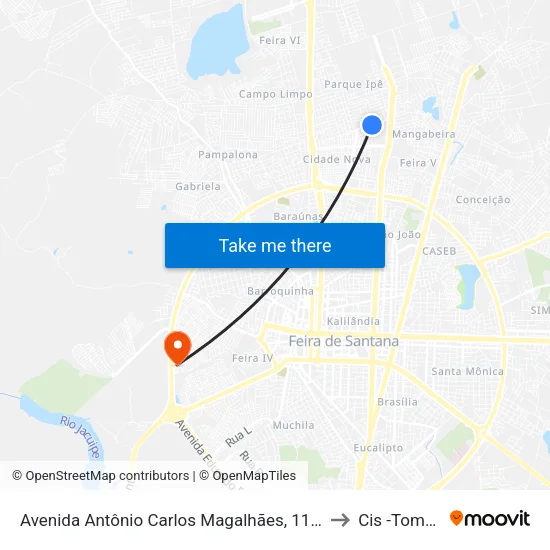Avenida Antônio Carlos Magalhães, 1163 to Cis -Tomba map