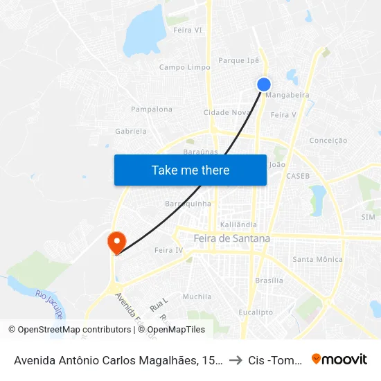 Avenida Antônio Carlos Magalhães, 1501 to Cis -Tomba map