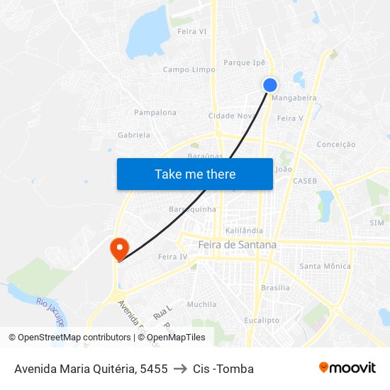 Avenida Maria Quitéria, 5455 to Cis -Tomba map