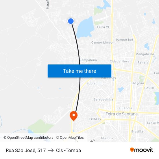 Rua São José, 517 to Cis -Tomba map