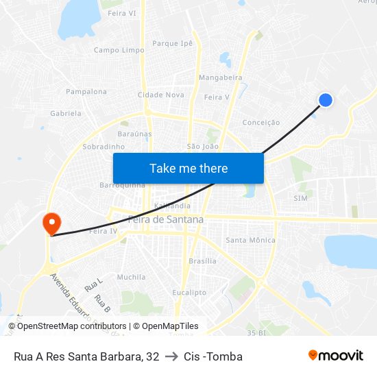 Rua A Res Santa Barbara, 32 to Cis -Tomba map