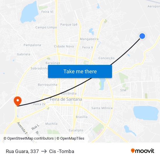 Rua Guara, 337 to Cis -Tomba map