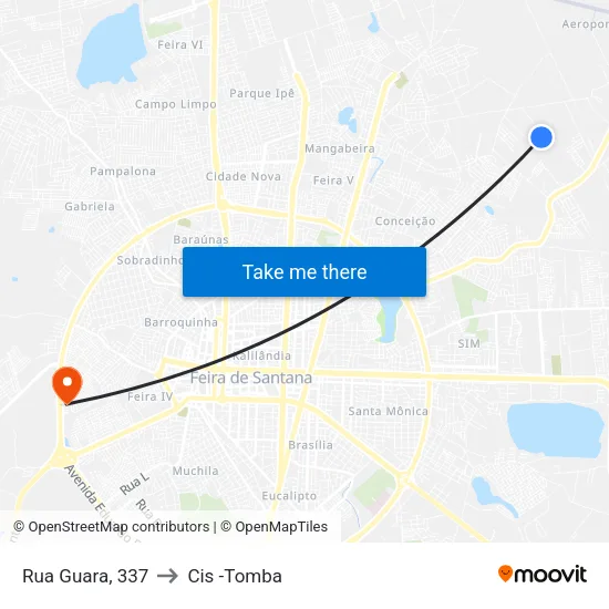 Rua Guara, 337 to Cis -Tomba map