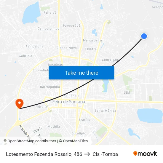Loteamento Fazenda Rosario, 486 to Cis -Tomba map