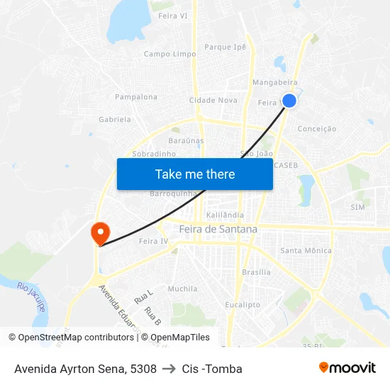 Avenida Ayrton Sena, 5308 to Cis -Tomba map