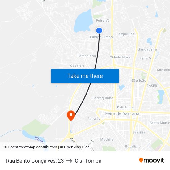 Rua Bento Gonçalves, 23 to Cis -Tomba map