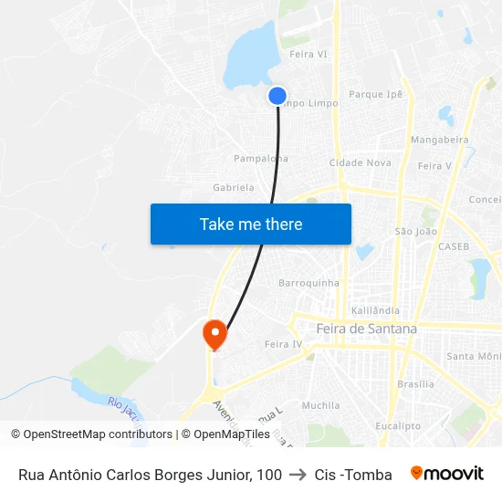 Rua Antônio Carlos Borges Junior, 100 to Cis -Tomba map
