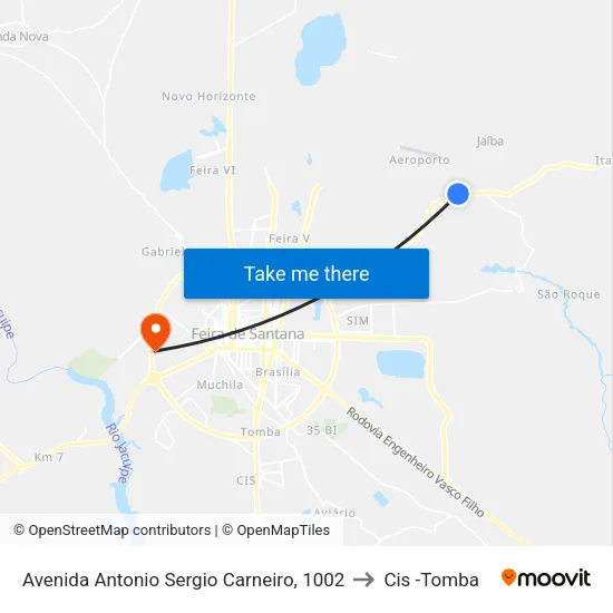 Avenida Antonio Sergio Carneiro, 1002 to Cis -Tomba map