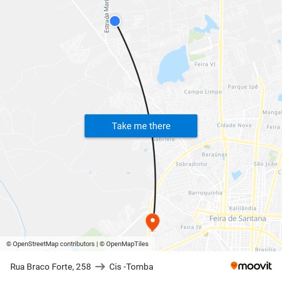 Rua Braco Forte, 258 to Cis -Tomba map