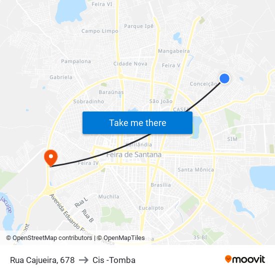 Rua Cajueira, 678 to Cis -Tomba map