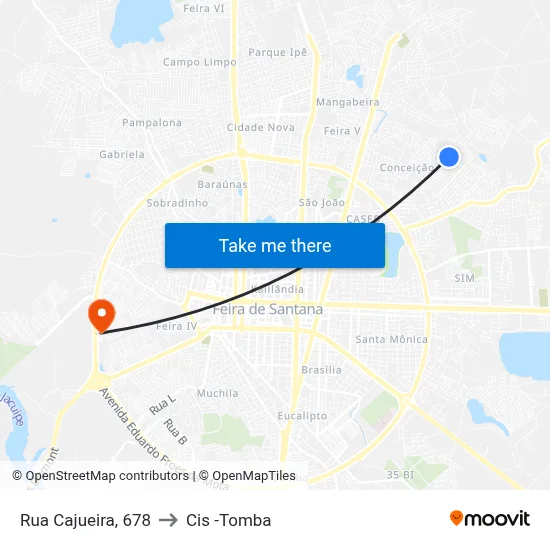 Rua Cajueira, 678 to Cis -Tomba map