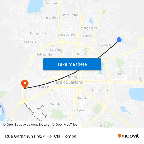 Rua Garanhuns, 927 to Cis -Tomba map
