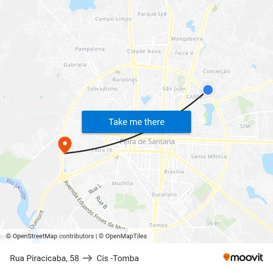 Rua Piracicaba, 58 to Cis -Tomba map