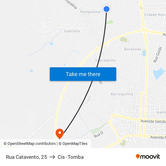 Rua Catavento, 25 to Cis -Tomba map