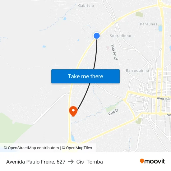 Avenida Paulo Freire, 627 to Cis -Tomba map
