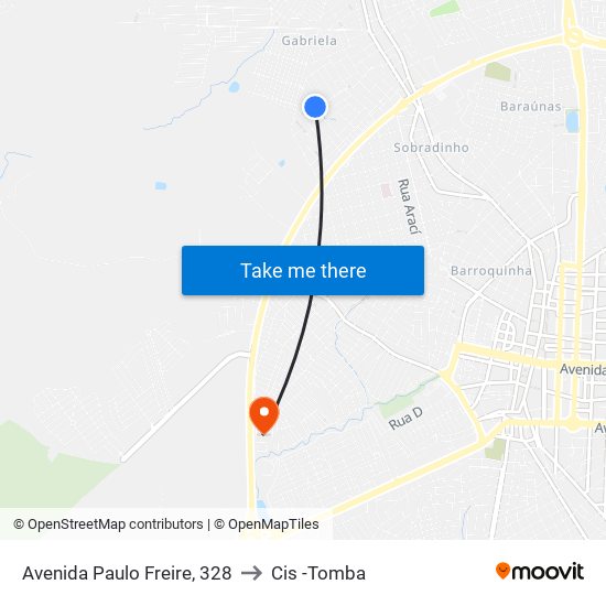 Avenida Paulo Freire, 328 to Cis -Tomba map