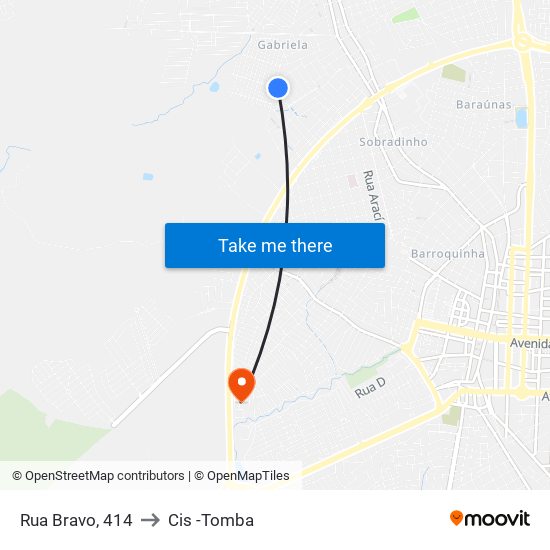 Rua Bravo, 414 to Cis -Tomba map