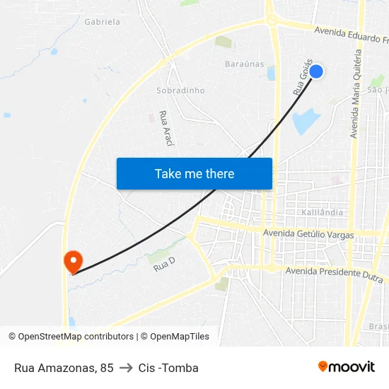 Rua Amazonas, 85 to Cis -Tomba map