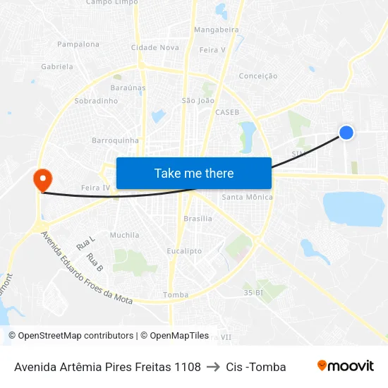 Avenida Artêmia Pires Freitas 1108 to Cis -Tomba map
