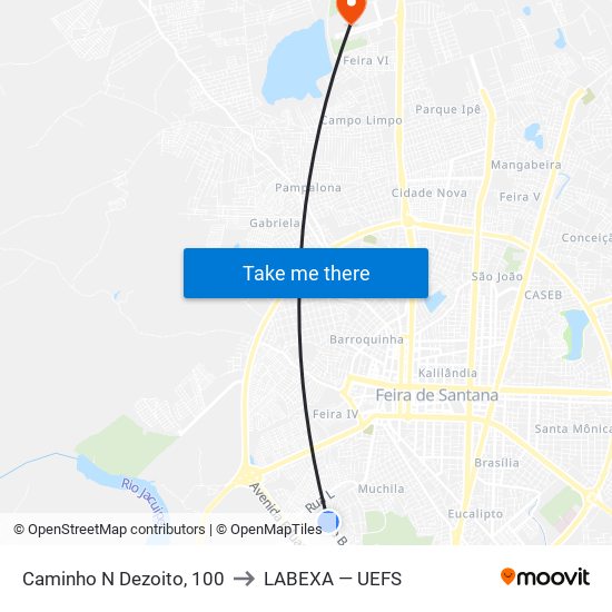 Caminho N Dezoito, 100 to LABEXA — UEFS map