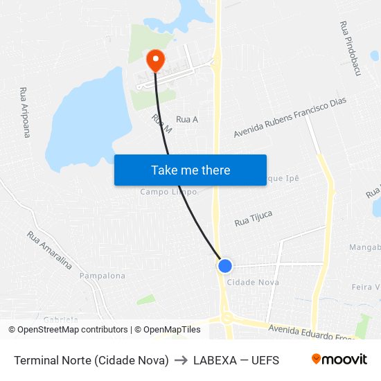 Terminal Norte (Cidade Nova) to LABEXA — UEFS map