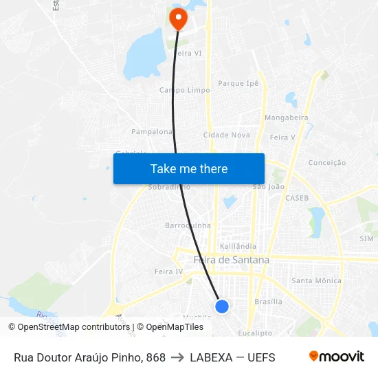 Rua Doutor Araújo Pinho, 868 to LABEXA — UEFS map
