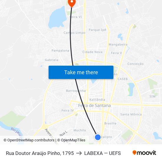 Rua Doutor Araújo Pinho, 1795 to LABEXA — UEFS map