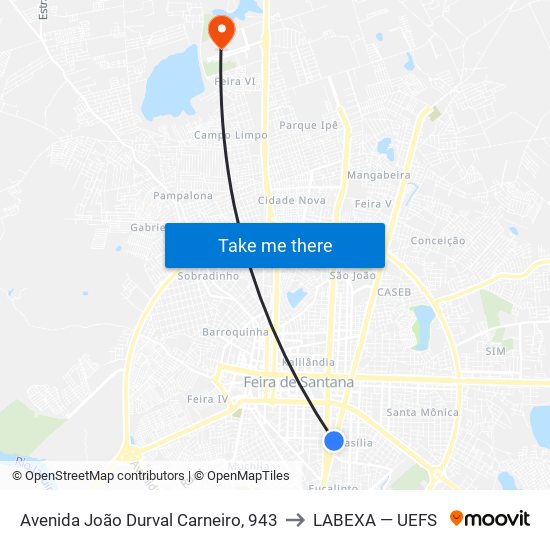 Avenida João Durval Carneiro, 943 to LABEXA — UEFS map