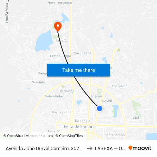 Avenida João Durval Carneiro, 3074-3100 to LABEXA — UEFS map