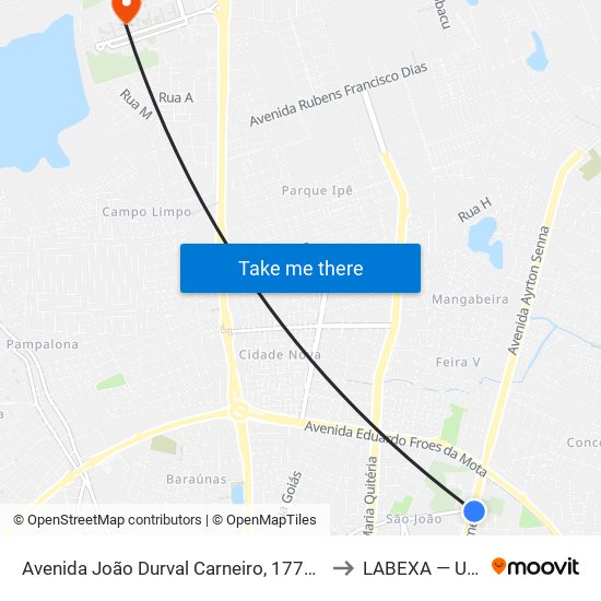 Avenida João Durval Carneiro, 1770-2348 to LABEXA — UEFS map