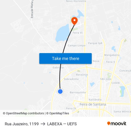 Rua Juazeiro, 1199 to LABEXA — UEFS map