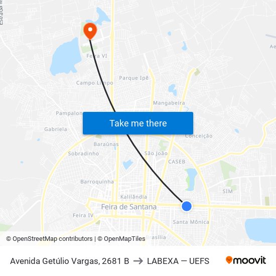 Avenida Getúlio Vargas, 2681 B to LABEXA — UEFS map