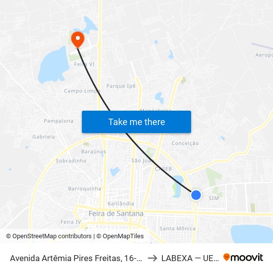 Avenida Artêmia Pires Freitas, 16-120 to LABEXA — UEFS map