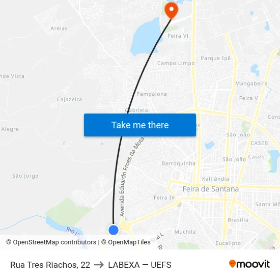 Rua Tres Riachos, 22 to LABEXA — UEFS map