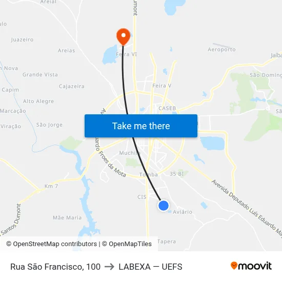 Rua São Francisco, 100 to LABEXA — UEFS map