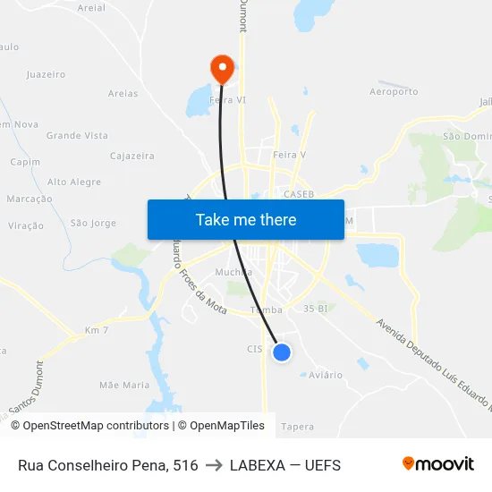 Rua Conselheiro Pena, 516 to LABEXA — UEFS map