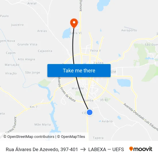 Rua Álvares De Azevedo, 397-401 to LABEXA — UEFS map