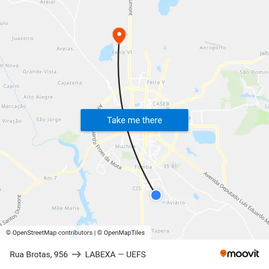 Rua Brotas, 956 to LABEXA — UEFS map