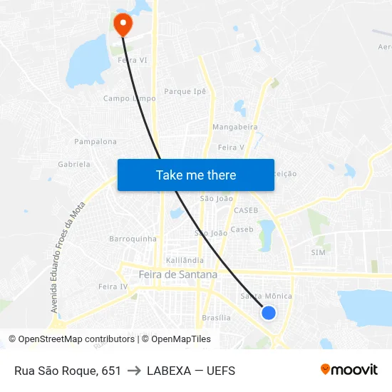 Rua São Roque, 651 to LABEXA — UEFS map
