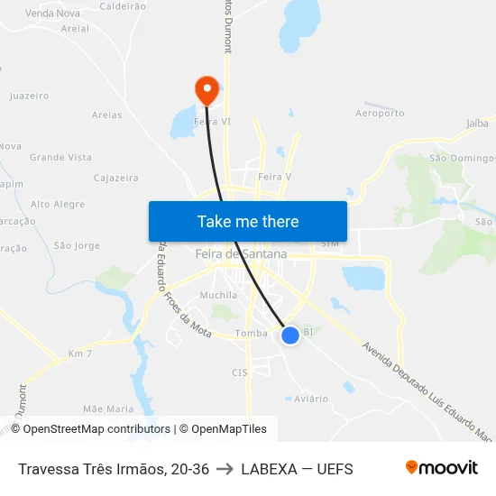 Travessa Três Irmãos, 20-36 to LABEXA — UEFS map