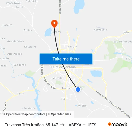 Travessa Três Irmãos, 65-147 to LABEXA — UEFS map