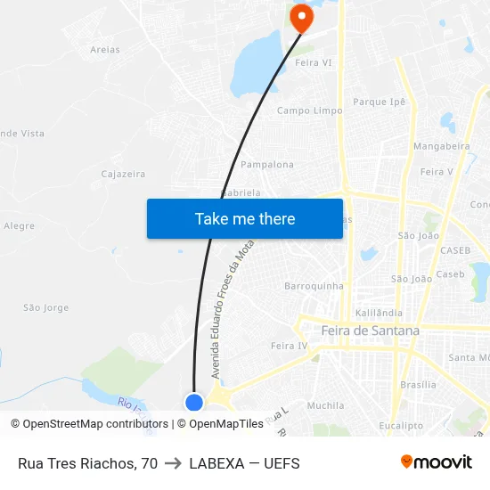 Rua Tres Riachos, 70 to LABEXA — UEFS map