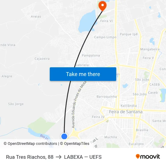 Rua Tres Riachos, 88 to LABEXA — UEFS map