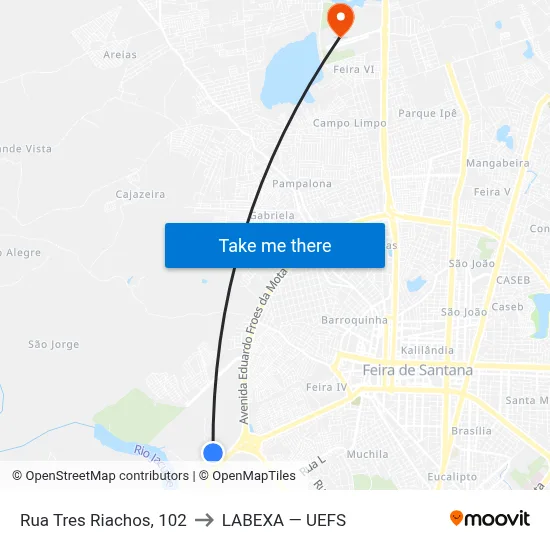 Rua Tres Riachos, 102 to LABEXA — UEFS map