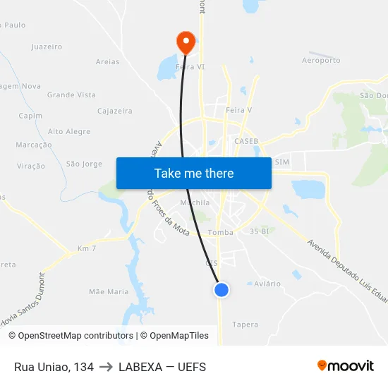 Rua Uniao, 134 to LABEXA — UEFS map