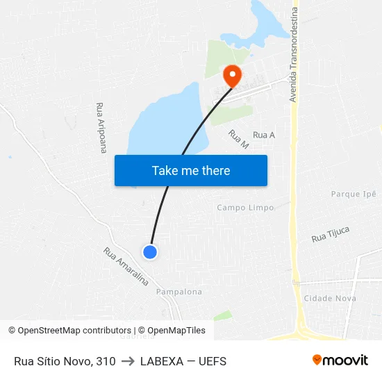 Rua Sítio Novo, 310 to LABEXA — UEFS map