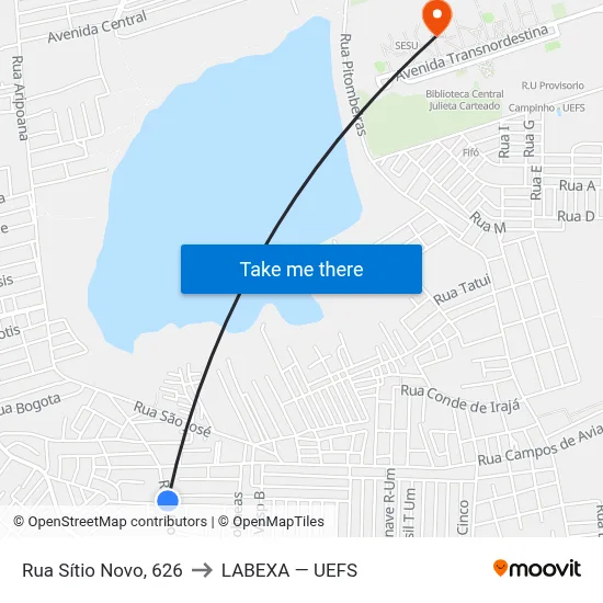 Rua Sítio Novo, 626 to LABEXA — UEFS map