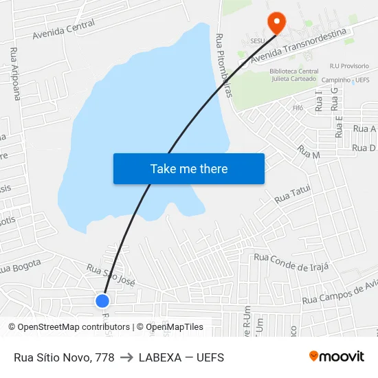 Rua Sítio Novo, 778 to LABEXA — UEFS map
